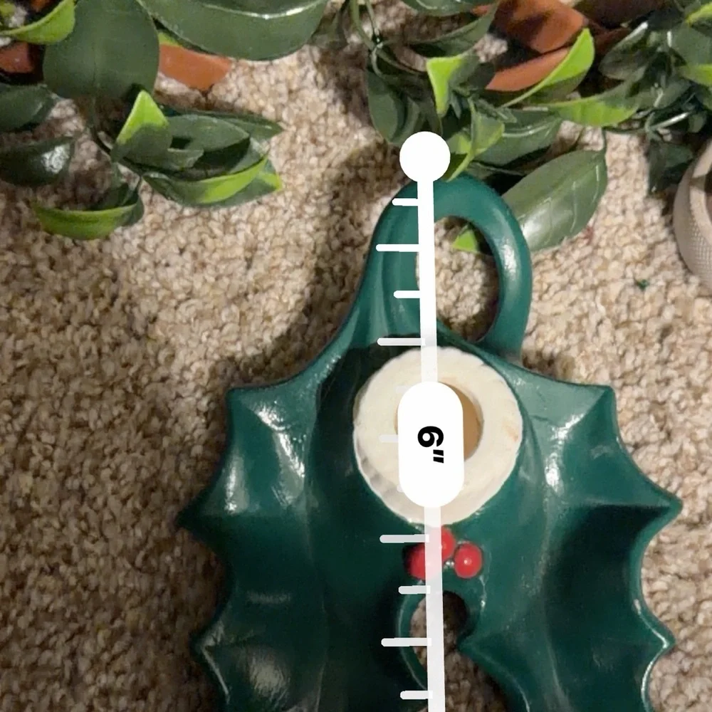 Vintage Holland Mold  Green Holly Leaf Candle Holder